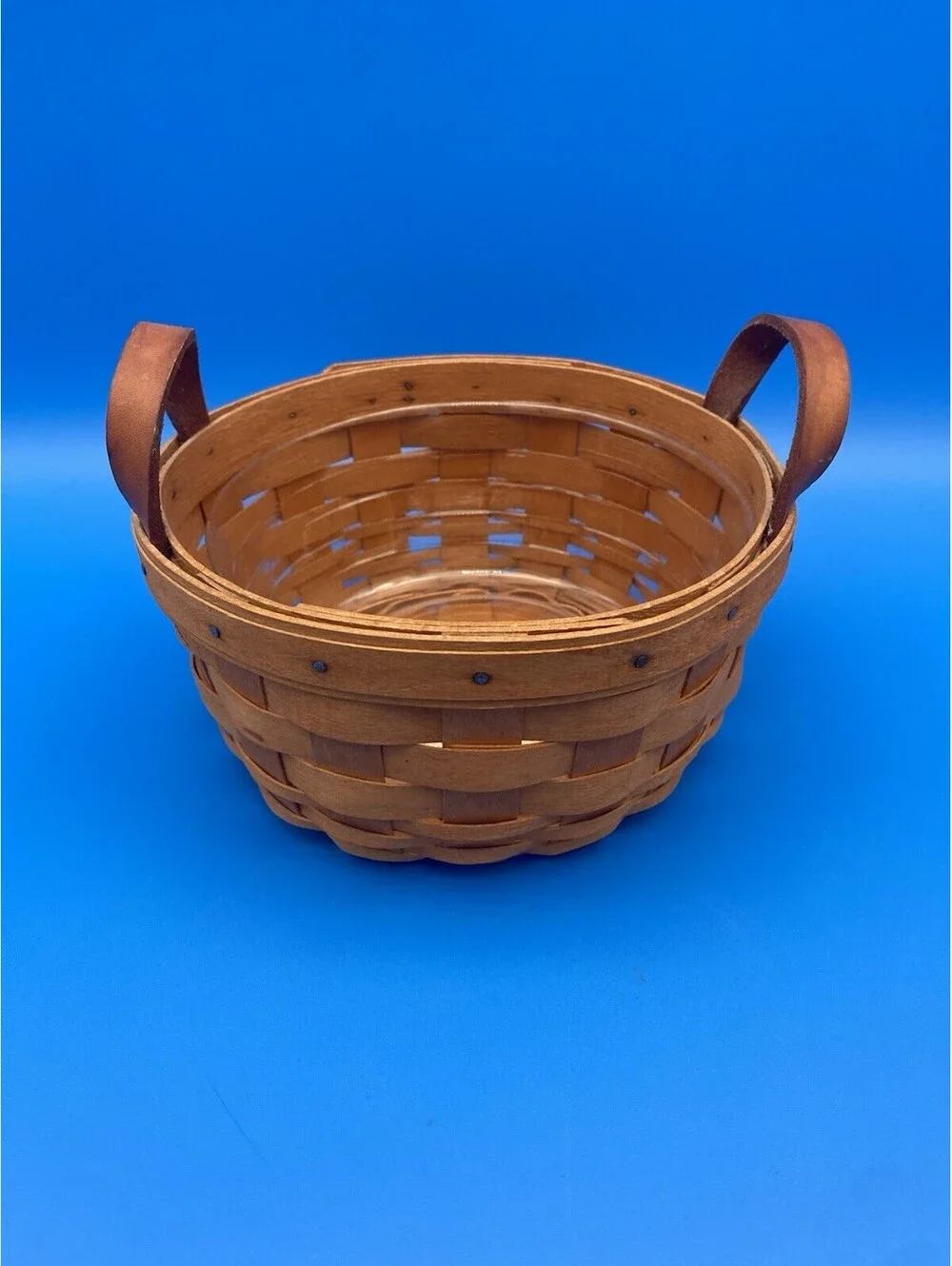 Longaberger Small Handwoven Basket w/ Leather Handles & Liner - 1997 - 7